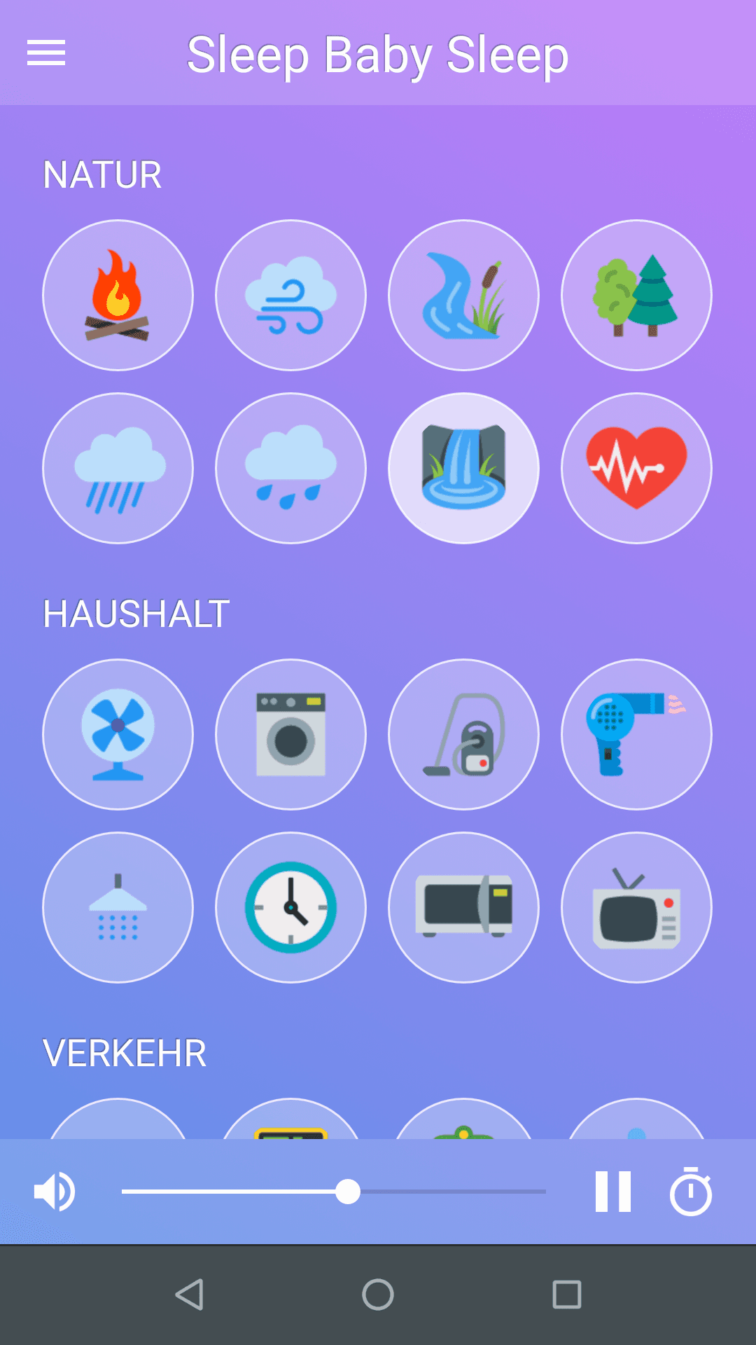 Sleep Baby Sleep nature-sounds screen on a phone