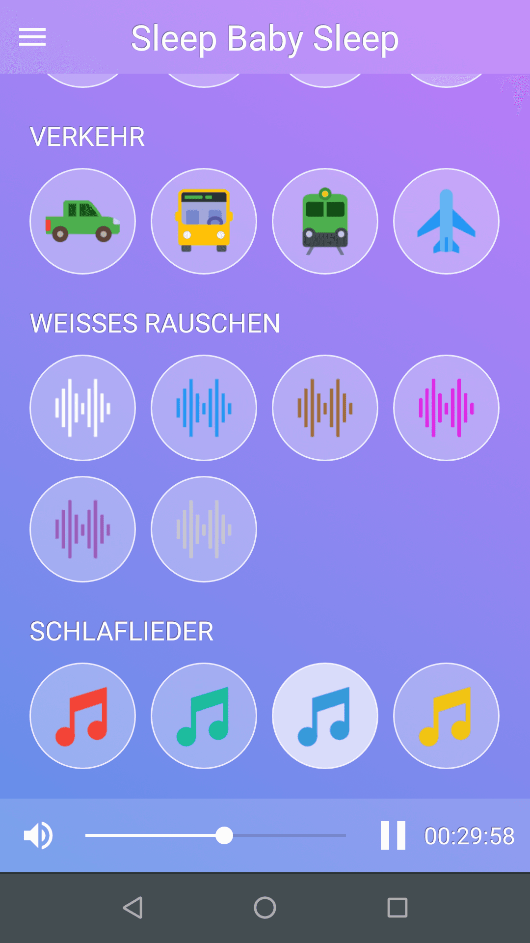 Sleep timer screen in Sleep Baby Sleep